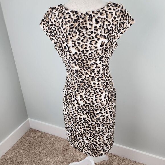 Sharagano Sheath Capped Sleeve Animal Print Bodycon Midi Dress Size 8 - Picture 4 of 7